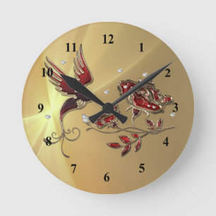 Relógio Redondo Gráfico Floral Vermelho Elegante