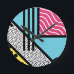 Relógio Redondo Gráficos do estilo pop de arte de memórias do abst<br><div class="desc">Abstrato bold,  ilustração gráfica colorida do estilo de memórias de pop art 80s</div>
