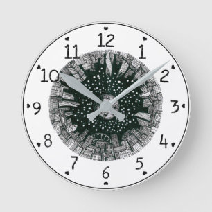 Relógio Redondo Grande cidade sob a lua preto e branco