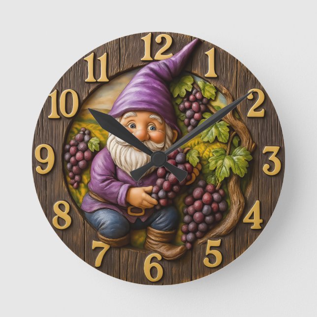 Relógio Redondo Grape-loving gnome harvest fantasy (Frente)