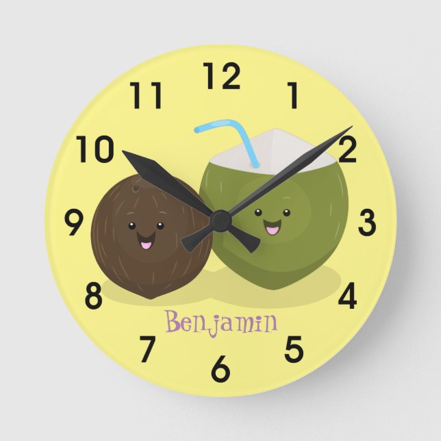Relógio Redondo Grátis feliz desenho animado de coconuts kawaii (Frente)