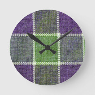 Relógio Redondo Green and Purple Plaid Wool Fabric Texture