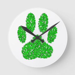 Relógio Redondo Green Foliage Dog Paw Print