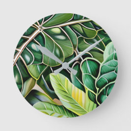 Relógio Redondo Green Tropical Leaves Housewarming Gift