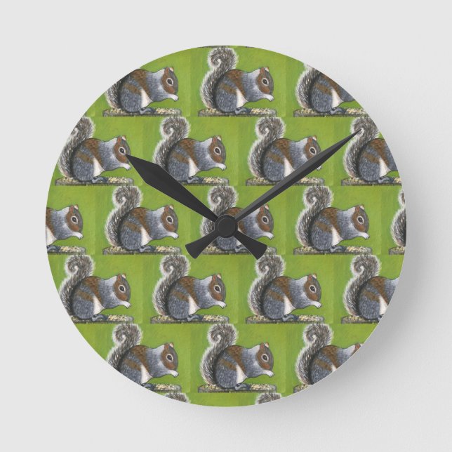 Relógio Redondo Grey Squirrel Clock  (Frente)