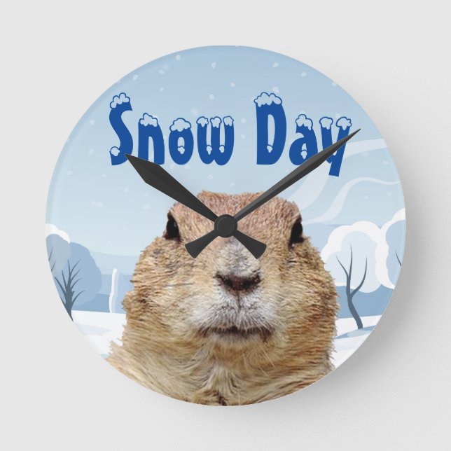 Relógio Redondo Groundhog Snow Day (Frente)