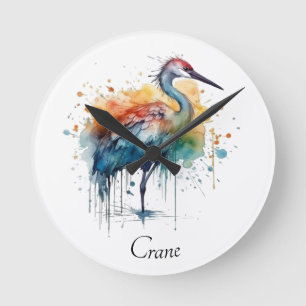 Relógio Redondo Grua Graciosa: Arte com Aquarela, personalizada