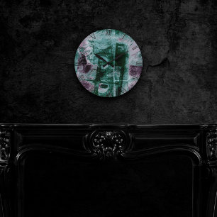 Relógio Redondo Grunge de Grafite pintado Moody Plum Purple Gree