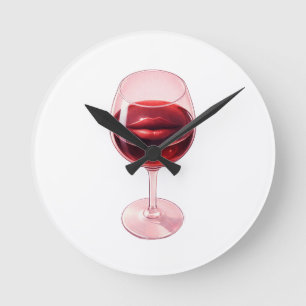 Relógio Redondo Guardanapos de Cocktail com Taça de Vinho e Lábios