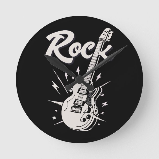 Relógio Redondo Guitarra elétrica com palavra rock (Frente)