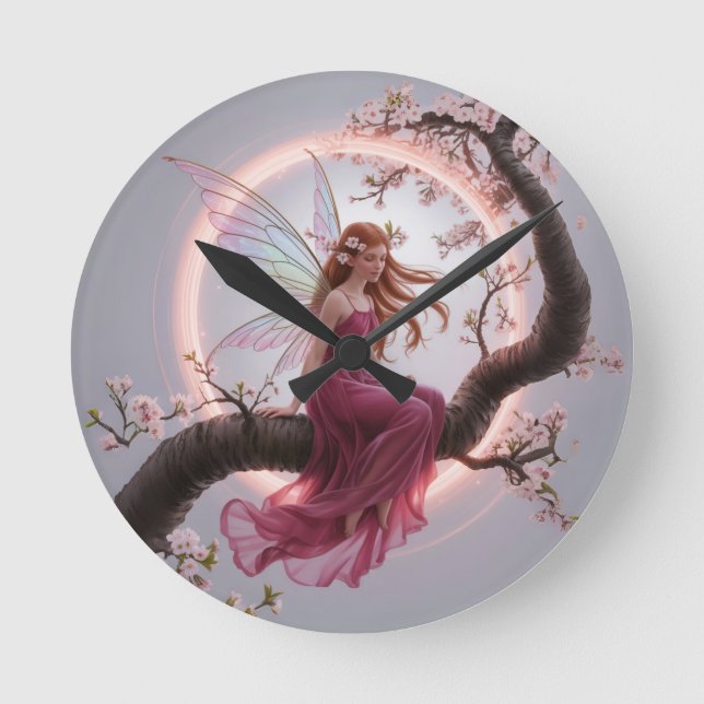 Relógio Redondo Hada mágica entre flores de cerezo – Ilustración d (Frente)