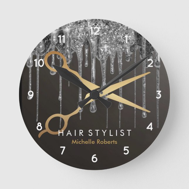 Relógio Redondo Hairstylist de prata moderna personalizada pela te (Frente)