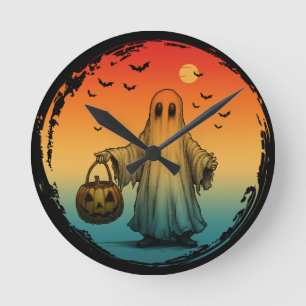 Relógio Redondo halloween antigo fantasma abóbora morcegos assusta
