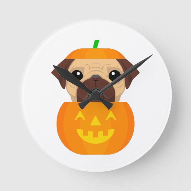 Relógio Redondo Halloween Pugkin     (Frente)