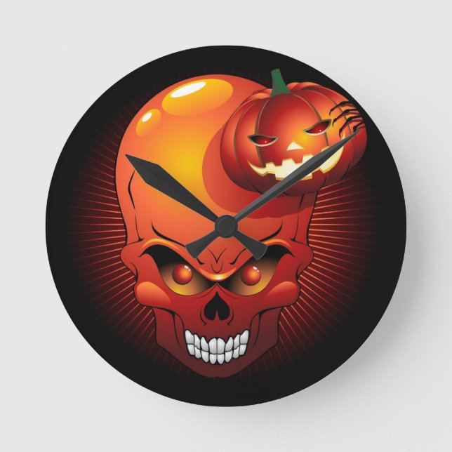 Relógio Redondo Halloween Skull e Pumpkin Wall Clock (Frente)