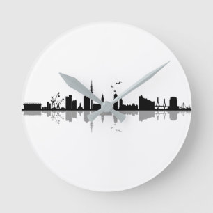 Relógio Redondo HAMBURG Elbe Alemanha City Skyline Silhouette