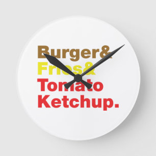 Relógio Redondo Hamburguer & fritadas & ketchup de tomate