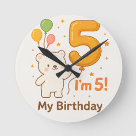 Relógio Redondo Happy 5th Birthday Wall Clock – Colorful Balloon D