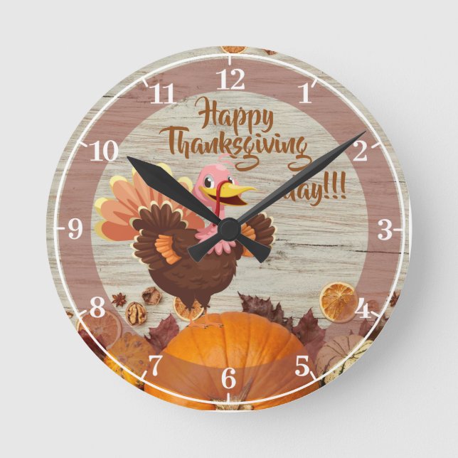 Relógio Redondo Happy Thanksgiving Day Acrylic Wall Clock (Frente)