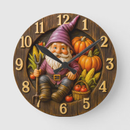 Relógio Redondo Harvest gnome with pumpkin rustic