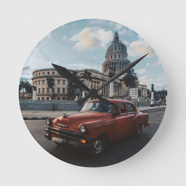 Relógio Redondo Havana Cuba Carro Clássico Antigo  (Frente)