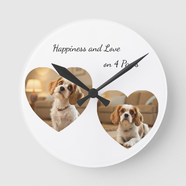 Relógio Redondo Heart-Shaped Dog Design – “Happiness on Four Paws” (Frente)