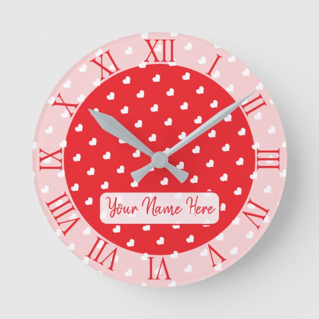 Relógio Redondo Hearts Happy Valentine’s Day Modern Love Pattern (Frente)