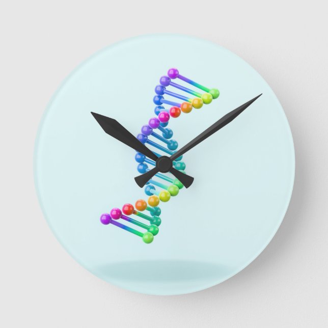 Relógio Redondo hélice dupla de DNA 3D em um fundo azul (Frente)