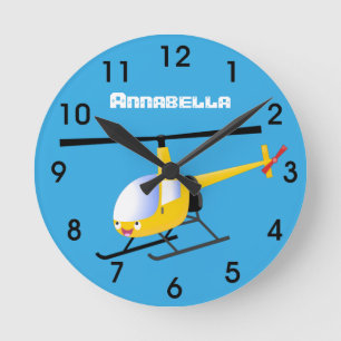 Relógio Redondo Helicóptero de desenho animado amarelo