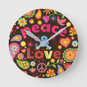 Relógio Redondo Hippie Sessenta - Bloqueio de Muro de Sinal de Paz