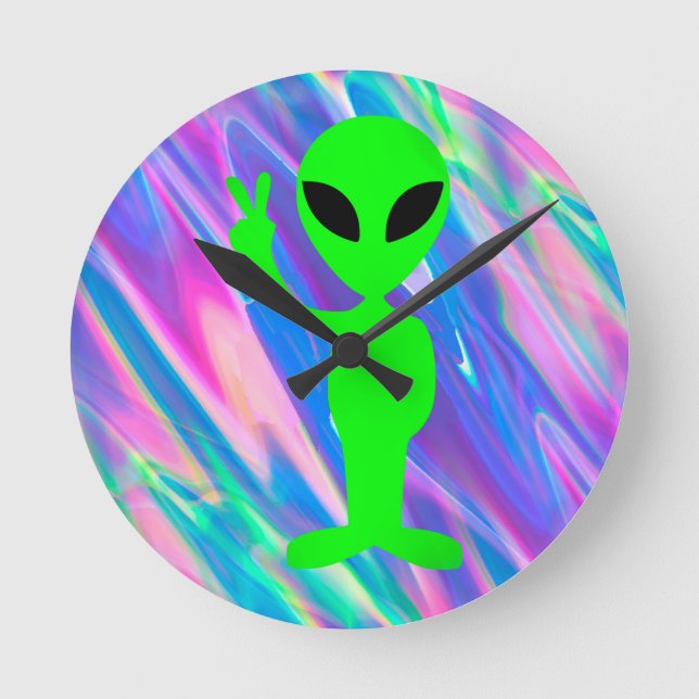 Relógio Redondo holograma de alienígena (Frente)