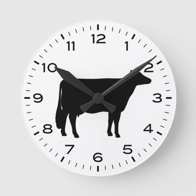 Relógio Redondo Holstein Cow Silhouette Black and White (Frente)