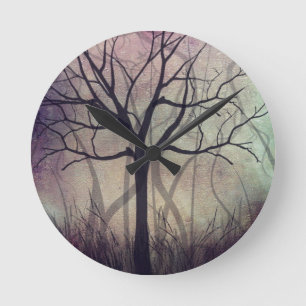 Relógio Redondo Home Wall Clock Tree Art Twilight