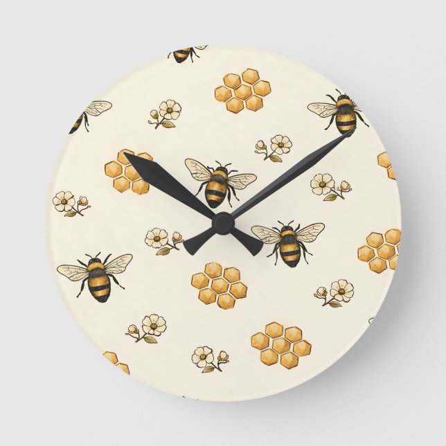 Relógio Redondo Honey Bees and Honeycomb Seamless Pattern (Frente)