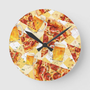 Relógio Redondo Hora de pizza Hora de cerveja