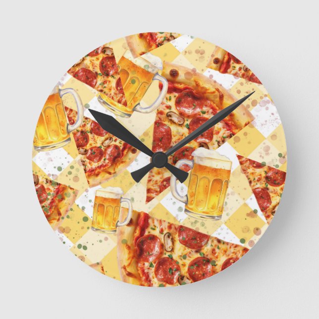 Relógio Redondo Hora de pizza Hora de cerveja (Frente)