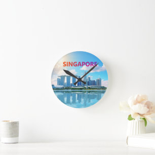 Relógio Redondo Horizonte de Singapura retrô
