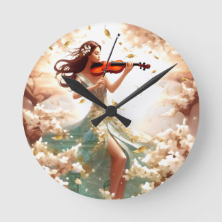 Relógio Redondo Horloge murale poétique - Femme et violon au milie