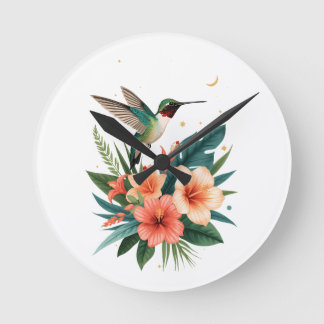 Relógio Redondo Hummingbird Bloom Tropical Wall Clock