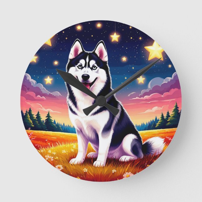Relógio Redondo Husky Siberiano brincalhão (Frente)