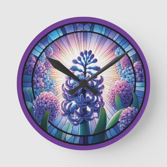 Relógio Redondo Hyacinth Stainth Glass Art (Frente)