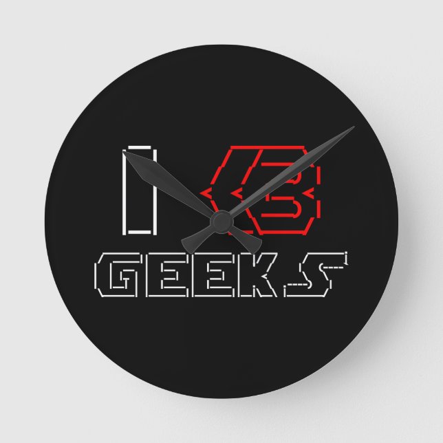 Relógio Redondo I Heart Geeks ASCII ART (Frente)