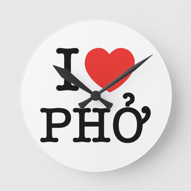 Relógio Redondo I Heart (Love) Pho (Frente)