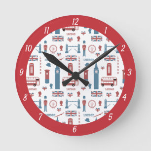 Relógio Redondo Ícones de Londres, Big Ben, England Flag, Double 