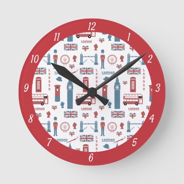Relógio Redondo Ícones de Londres, Big Ben, Inglaterra Flag, Doubl (Frente)
