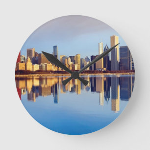 Relógio Redondo Ideia da skyline de Chicago com reflexão