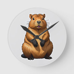 Relógio Redondo Ilustração Animal da Capybara Rodent Cute