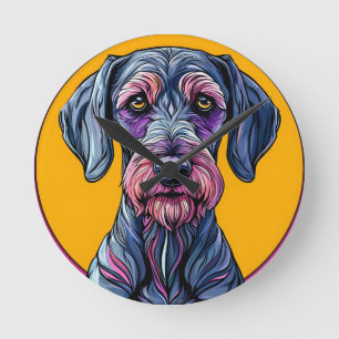 Relógio Redondo Ilustração Artística Colorida de um Cão Contra Vi