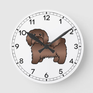 Relógio Redondo Ilustração de Cão de Cartoon de Chocolate Havanês