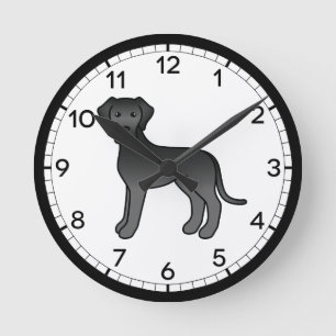 Relógio Redondo Ilustração de Cartoon de Cão Negro Grande